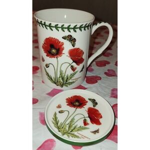 Portmeirion Botanic Garden Papaver Rhoeas Poppy Mug and Coaster Set White Red